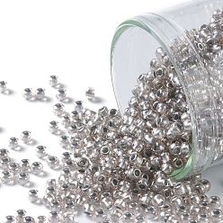 (1009) Silver Lined Light Grey Semi Matte TOHO Round Seed Beads, Japanese Seed Beads, (1009) Silver Lined Light Grey Semi Matte, 11/0, 2.2mm, Hole: 0.8mm, about 5555pcs/50g