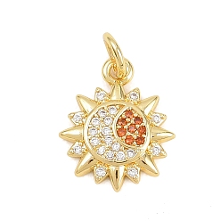 Настоящее золото 18K Латунные микро проложить кубического циркония подвески, без кадмия и без свинца, солнечные чары, реальный 18 k позолоченный, 14.5x12.5x2.5 мм, отверстие : 3.5 мм