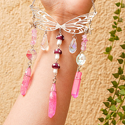 Pink Стеклянные подвески в проволочной оплетке, подвесные ловцы солнца, с металлическим звеном крыла и крошкой из натурального лазурита, для украшения домашнего сада, гриб, розовые, 220 мм