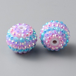 Свет Сапфира Бусины со стразами из смолы, круглый с узором в полоску, для изготовления ювелирных изделий DIY, ручки и поделки из бисера, света сапфир, 20x17.5 мм, отверстие : 2.7 мм