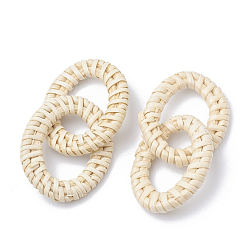 Antique White Handmade Reed Cane/Rattan Woven Linking Rings, For Making Straw Earrings and Necklaces,  Bleach, Oval Ring, Antique White, 65~70mm