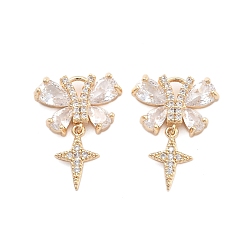 Прозрачный Латунные микро проложить кубического циркония подвески, без никеля , со стеклом, бабочка со звездочками, реальный 18 k позолоченный, прозрачные, 20x15x4 мм, отверстие : 2.7x1.6 мм