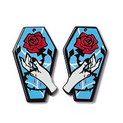 Цветок Печатные акриловые подвески, для Хэллоуина, гроб с оберегом на руку вампира, роза, 41.5x24x2 мм, отверстие : 2 мм