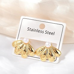 Petaline 304 серьги-гвоздики из нержавеющей стали и АБС-пластика с жемчугом, реальный 18 k позолоченный, вакуумное покрытие pvd, Petaline, 19x26 мм