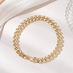 Настоящее золото 18K Браслеты-цепочки из латуни с кубинскими звеньями, украшения Spring Gate Rings для мужчин, реальный 18 k позолоченный, 8.27 дюйм (21 см)