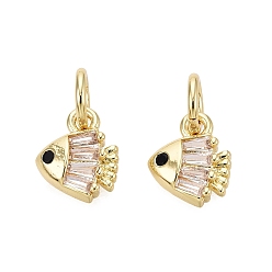 Золотой Подвески из латуни с прозрачным микропейвом и черным фианитом, рыбы прелести, золотые, 9.5x8x2.5 мм, отверстие : 3.6 мм, Перейти кольцо: 6x1 мм, внутренний диаметр: 3.6 мм