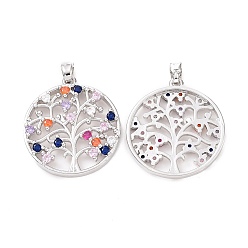 Платина Латунные микро проложить кубического циркония подвески, без кадмия и без свинца, плоские круглые и елочные подвески, платина, 24.5x22x3 мм, отверстие : 2.5x5 мм