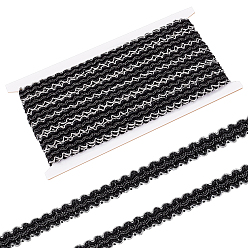 Черный 12м полиэстеровая блестящая волнистая бахрома лента отделка, Волнообразная лента для аксессуаров одежды, чёрные, 5/8 дюйм (15 мм), около 13.12 ярдов (12 м) / доска