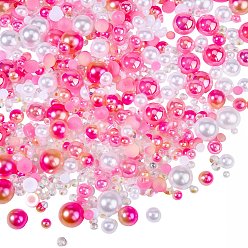 Ярко-Розовый 1 сумки из смолы кабошоны, имитация раковины и жемчуга, полукруглый и алмаз, ярко-розовый, полукруглый: 4~9.5x2~4 мм, алмаз: 3~4.5x1~2.5 мм.