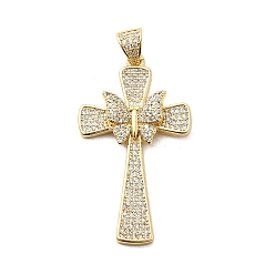 Настоящее золото 18K Латунные микро проложить кубического циркония подвески, крестик, стойки покрытие, долговечный, без свинца и без кадмия, реальный 18 k позолоченный, 41x23.5x5 мм, отверстие : 5x3 мм