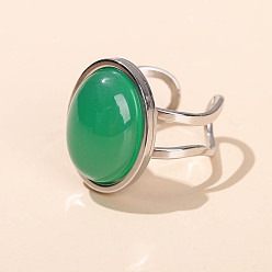 Зеленый Нефрит 304 Кольца-манжеты из нержавеющей стали и натурального зеленого нефрита, овальные, серебряные, внутренний диаметр: 18 мм