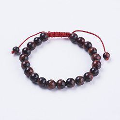 Тигровый глаз Регулируемые нейлоновые шнур плетеный браслеты из бисера, с бисером тигровый глаз, 2-1/8 дюйм (55 мм)