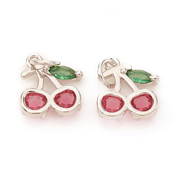 Платина Латунные микро проложить кубического циркония прелести, с прыжковых колец, вишня, вишнево-зеленый, платина, 10x8x2.5 мм, Перейти кольцо: 4x0.6 мм, отверстие : 2.5 мм
