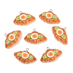 Сэнди Коричневый Непрозрачные подвески из искусственной смолы, круассан очарование, с железной платиной петлей, песчаный коричневый, 22x33x14.5 мм, отверстие : 2 мм