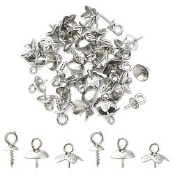 Нержавеющая Сталь Цвет 45 шт. 3 стили нержавеющая сталь чашечка жемчужные штифты булавки подвески, за половину пробурено бисера, цвет нержавеющей стали, 8~10x4~7 мм, отверстие : 1.5~2 мм, штифты : 0.7~1.34 мм, 15 шт / стиль