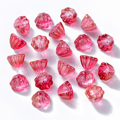 Medium Violet Red Transparent Spray Painted Glass Beads, with Glitter Powder, Lotus Pod, Medium Violet Red, 11x10.5x8mm, Hole: 1mm