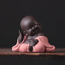 Pink Керамика статуя буддийского монаха, для китайского дзен-чая, домашнего офиса, орнамент фэн-шуй, розовые, 80x49x63 мм
