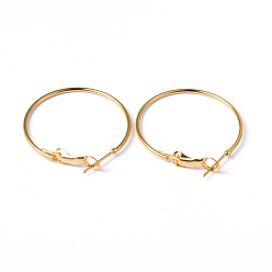 Golden Brass Hoop Earrings, Nickel Free, Brass, Golden Color, about 30mm in diameter, 1.2mm thick