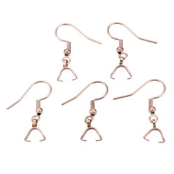 Rose Gold Ion Plating(IP) 304 Stainless Steel Hooks, Ear Wire, with Ice Pick Pinch Bails, Rose Gold, 27x20mm, 21 Gauge, Pin: 0.7mm