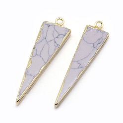 Golden Synthetic Howlite Pendants, with Brass Findings, Triangle, Golden, 42x13x3~3.5mm, Hole: 2mm
