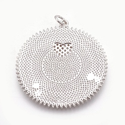 Real Platinum Plated Brass Micro Pave Cubic Zirconia Pendants, Long-Lasting Plated, Flat Round with Heart and Star, Lead Free & Nickel Free & Cadmium Free, Clear, Real Platinum Plated, 35x32x2mm, Hole: 3mm