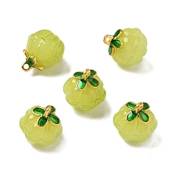 Желто-Зеленый Стеклянные прелести, тыква, с золотой эмали сплава выводов, желто-зеленый, 14.5x13 мм, отверстие : 1.5 мм