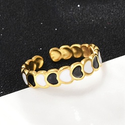 Сердце 304 регулируемые манжетные кольца из нержавеющей стали, с эмалью, реальный 18 k позолоченный, сердце, 4.5 мм, внутренний диаметр: регулируемый