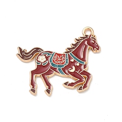 Темно-Красный Подвески из эмали и сплава, лошади прелести, золотые, темно-красный, 27x30x1.5 мм, отверстие : 1.8 мм