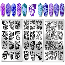 Бабочка Шаблоны для нейл-арта своими руками из нержавеющей стали, шаблонный инструмент, прямоугольные, бабочка, 12x6 см, 3 шт / комплект