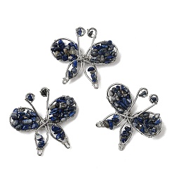 Ляпис-Лазурь Брошь в виде бабочки из натурального лазурита, латунные и железные булавки для одежды, платина, 45~47x48~50 мм