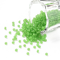Lime Green 12/0 Grade A Round Glass Seed Beads, Transparent Frosted Style, Lime Green, 2x1.5mm, Hole: 0.8mm, 30000pcs/bag