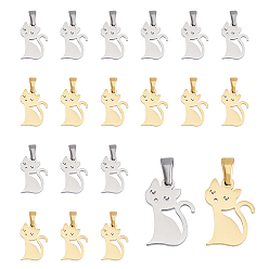 Золотой & Цвет Нержавеющей Стали 20 шт. 2 цвета 304 подвески из нержавеющей стали, кошка прелести, золотые и нержавеющая сталь цвет, 16.5x12x1 мм, отверстие : 2.5x4.5 мм, 10 шт / цвет