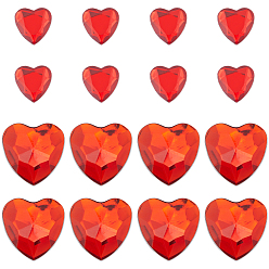 Красный 200шт 2 стиль акриловые стразы кабошоны, плоская задняя и задняя, граненые, сердце, красные, 15~25x14.5~24x2~4 мм, 100 шт / стиль