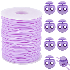 Лиловый 1 рулон полой трубы ПВХ трубчатый синтетический резиновый шнур, намотанный вокруг белой катушки, с пластиковыми шнуровыми замками 8 шт., сирень, 2 мм, отверстие : 1 мм, около 54.68 ярдов (50 м) / рулон