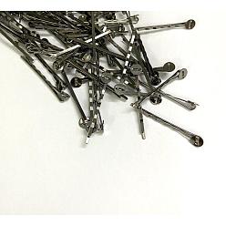 Gunmetal Iron Hair Bobby Pin Findings, Gunmetal, Size: about 2mm wide, 52mm long, 2mm thick, Tray: 8mm in diameter, 0.5mm thick