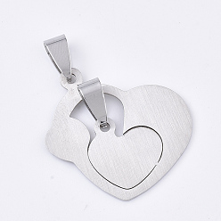 Stainless Steel Color 201 Stainless Steel Split Pendants, for Lovers, Heart with Heart, with Word Love, For Valentine's Day, Stainless Steel Color, 27.5x29.5x1mm, Hole: 8x4mm