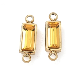 Топаз Камень рождения 304 соединительные подвески из нержавеющей стали со стразами, трапециевидные подвески, реальный 14 k позолоченный, топаз, 13.5x4.5x4 мм, отверстие : 1.1 мм