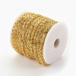 Golden Iron Cable Chains, Unwelded, with Spool, Flat Oval, Cadmium Free & Lead Free, Golden, 4.1x3x0.5mm, about 328.08 Feet(100m)/roll