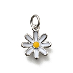 Платина Латунь эмаль прелести, с целью перехода в кольце, стойки покрытие, долговечный, без кадмия и без свинца, цветочный шарм, платина, 12x10x2 мм, отверстие : 3.6 мм