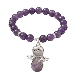 Аметист Браслеты из натурального аметиста с подвесками в виде ангелов, внутренний диаметр: 2-1/4 дюйм (5.6 см)