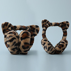 BurlyWood Wool Women's Foldable Headband Earwarmer, Leopard Print Car Ear Outdoor Winter Earmuffs, BurlyWood, 225x180mm