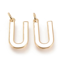 Letter U Латунь эмаль подвески, с целью перехода в кольце, долговечный, реальный 18 k позолоченный, letter.u, белые, letter.u, и: 18x10x1.8 мм, прыжковые кольца: внутренний диаметр: 3 мм