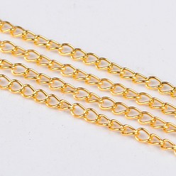 Golden Iron Twisted Chains, Unwelded, with Spool, Lead Free & Nickel Free, Golden, 5x3x0.8mm, about 328.08 Feet(100m)/roll