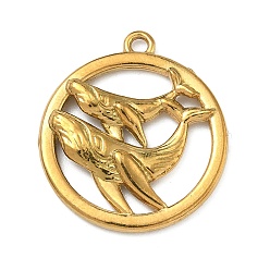 Плоский Круглый 304 подвески из нержавеющей стали, реальный 18 k позолоченный, ионное покрытие (ip), долговечный, плоские круглые с дельфином, 25x22x3 мм, отверстие : 1.6 мм