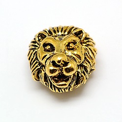 Античное Золото Тибетский стиль бисером сплав животное голова льва, без кадмия и без свинца, античное золото , 13x12x7 мм, отверстие : 2 мм