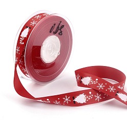 Red Polyester Ribbon, Single Face Printed, for Christmas Gift Wrapping, Party Decorate, Father Christmas & Snowflake Pattern, Red, 3/4 inch(20mm), 100 yards/roll(91.44m/roll)