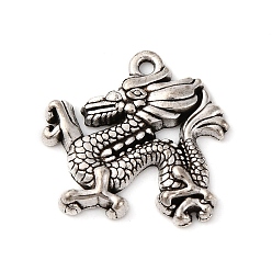 Античное Серебро Сплавочные подвески тибетского стиля, прелести дракона, античное серебро, 23x22x3 мм, отверстие : 1.6 мм