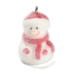 Снеговик Рождественские подвески из непрозрачной смолы с эффектом флокирования, с платиновыми тоновыми железными петлями, снеговик, 30x20x19 мм, отверстие : 2 мм