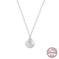 Real Platinum Plated 925 Sterling Silver & Natural Freshwater Pearl Pendants, Shell Shape Charms, Without Necklace, White, Rhodium Plated, Real Platinum Plated, 15x14mm