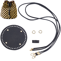 Черный 1 наборы для самостоятельного изготовления круглой сумки-ведра, с ручками и дном сумки из искусственной кожи и кулиской, золотые, чёрные, 15 см, отверстие : 5 мм